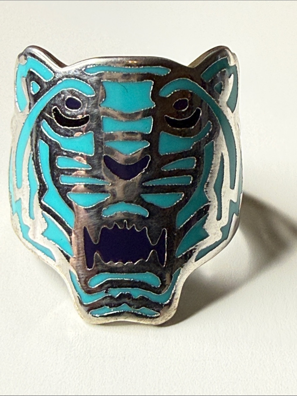 Kenzo lux Turquoise and Navy enamel high end Tiger Face Statement fashion Ring